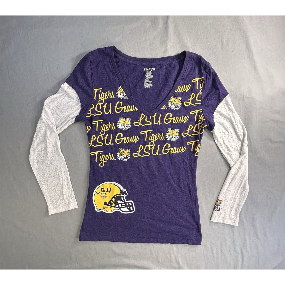 Pro Edge LSU Geaux Tigers Long Sleeve Vneck Women's T-shirt Medium‎ NCAA